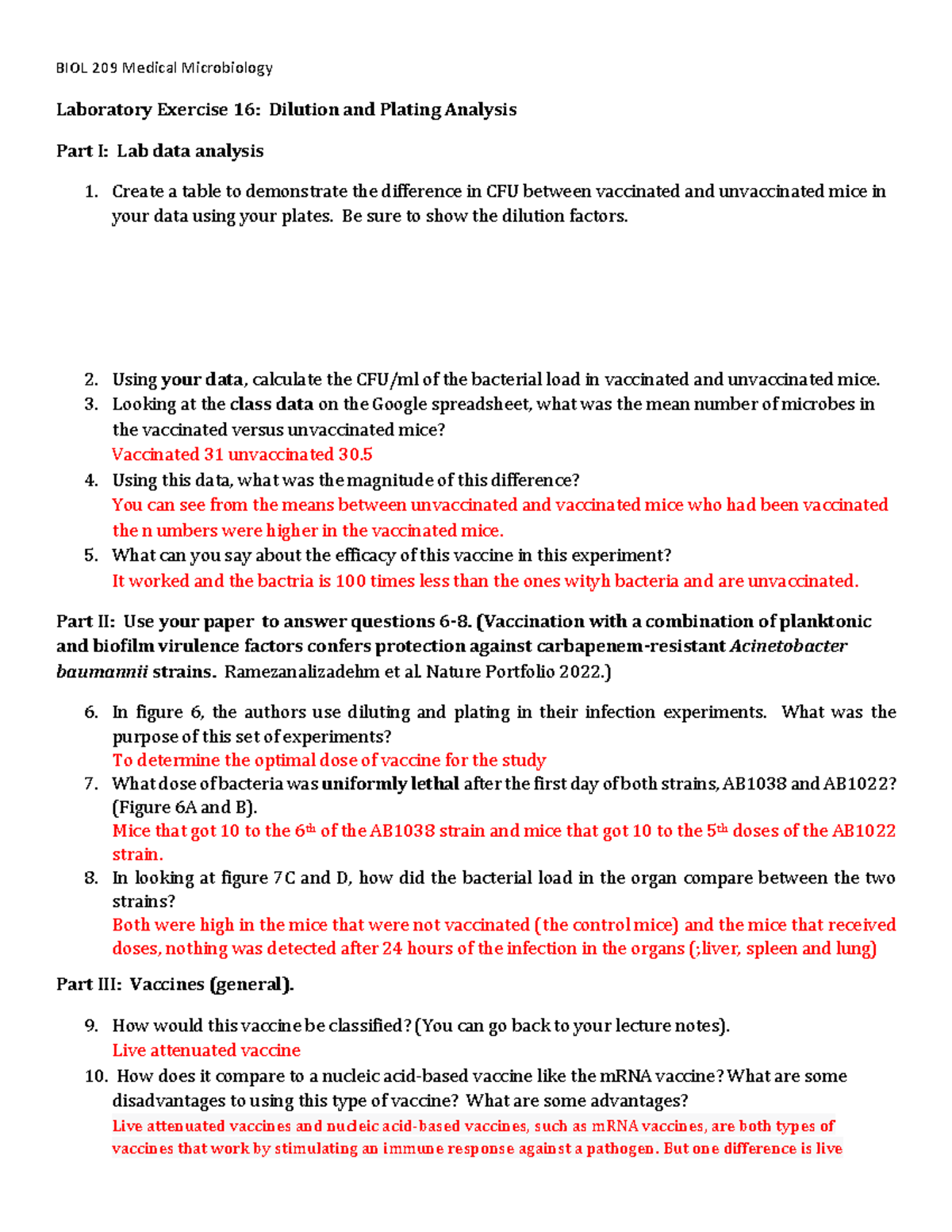 Lab 16 Dilution And Plating Postlab Assignment - Biol 209 Medical 