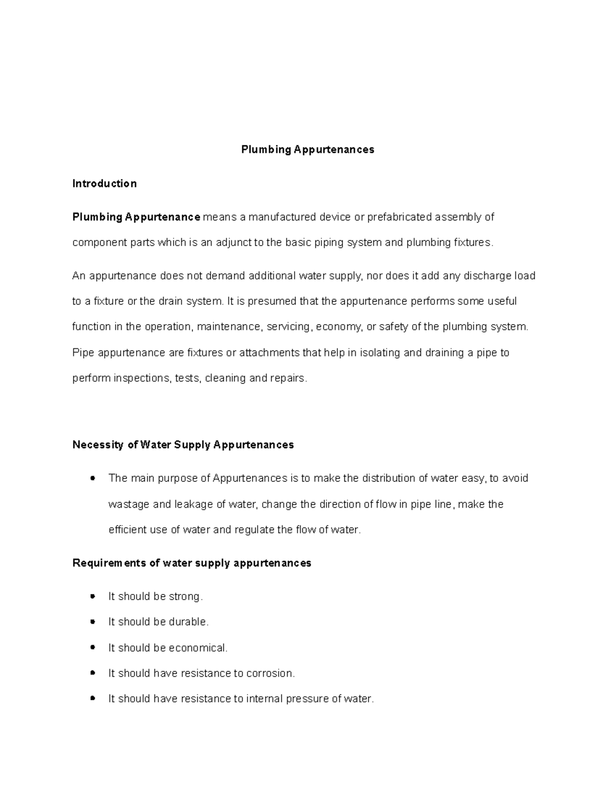 Plumbing Appurtenances Plumbing Appurtenances Introduction Plumbing