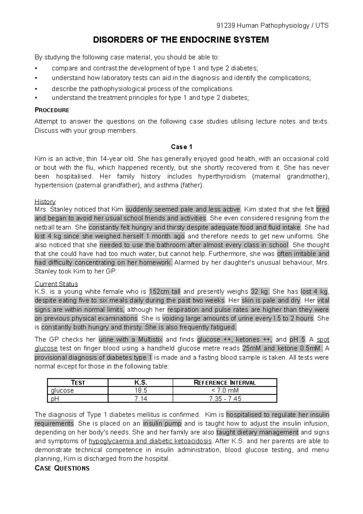 Week 2 Disorders OF THE Endocrine System Worksheet DISORDERS OF THE