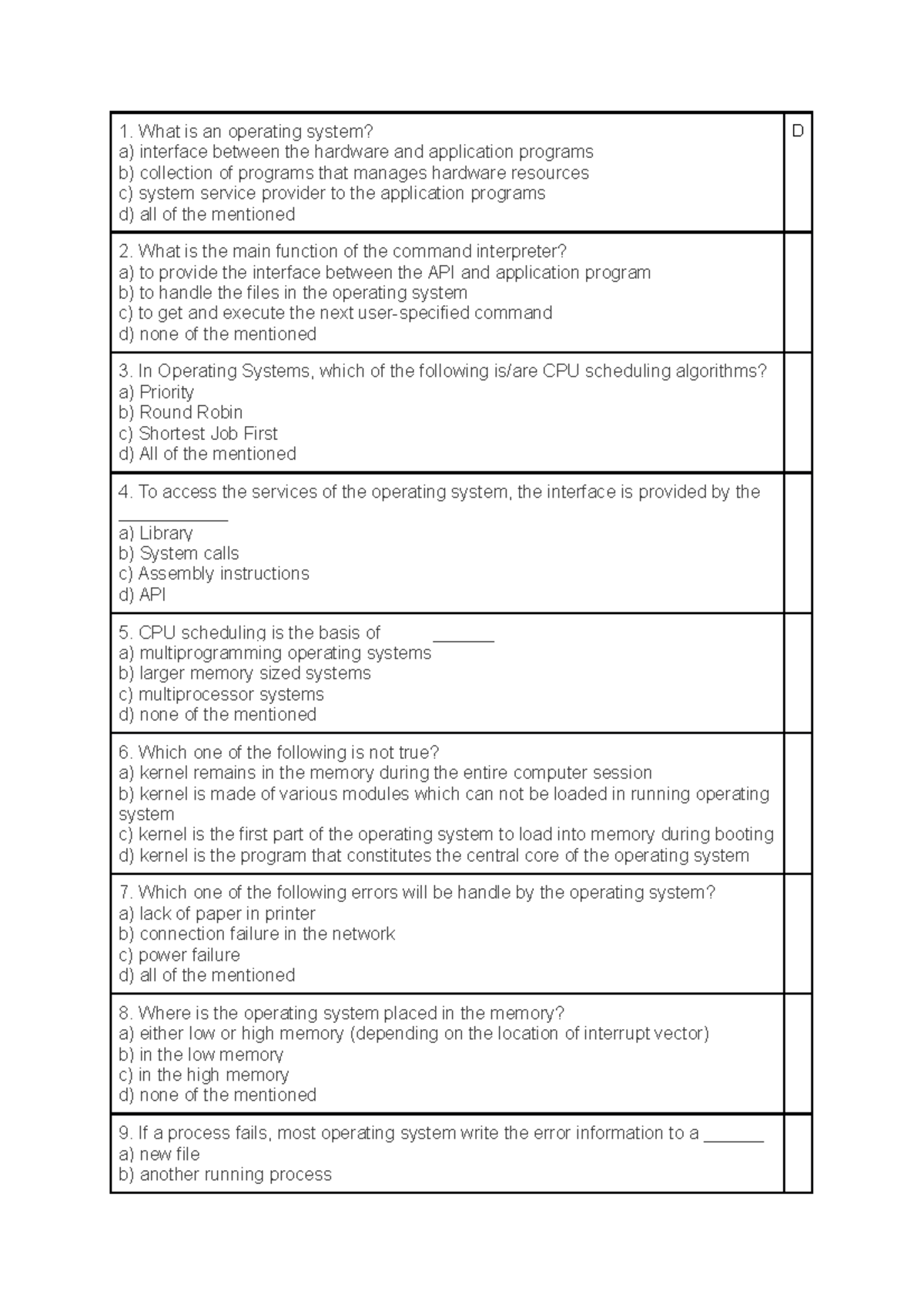 1 homework What is an operating system? a) interface between the