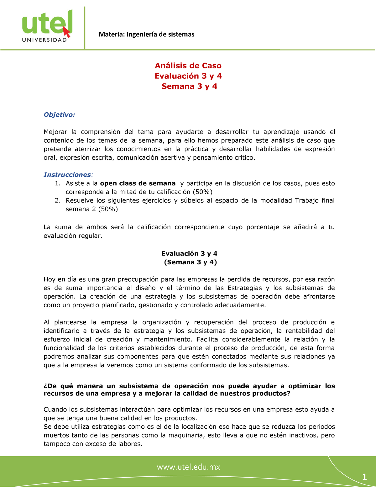 Ingeniería De Sistemas Evaluación 2 P-v2 - Análisis De Caso Evaluación ...