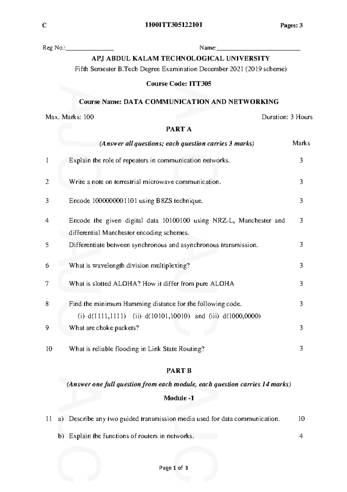 Pq1 Data Communication And Network IT 2019 scheme KTU notes and