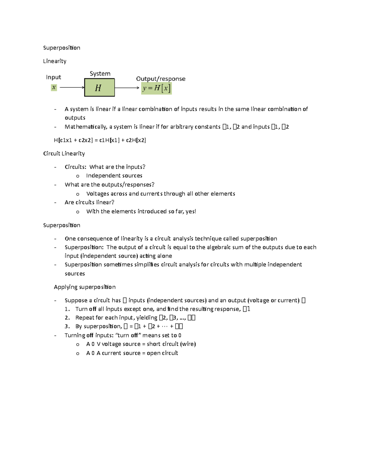 Lecture 8 Superposition - Superposition Linearity A system is linear if ...