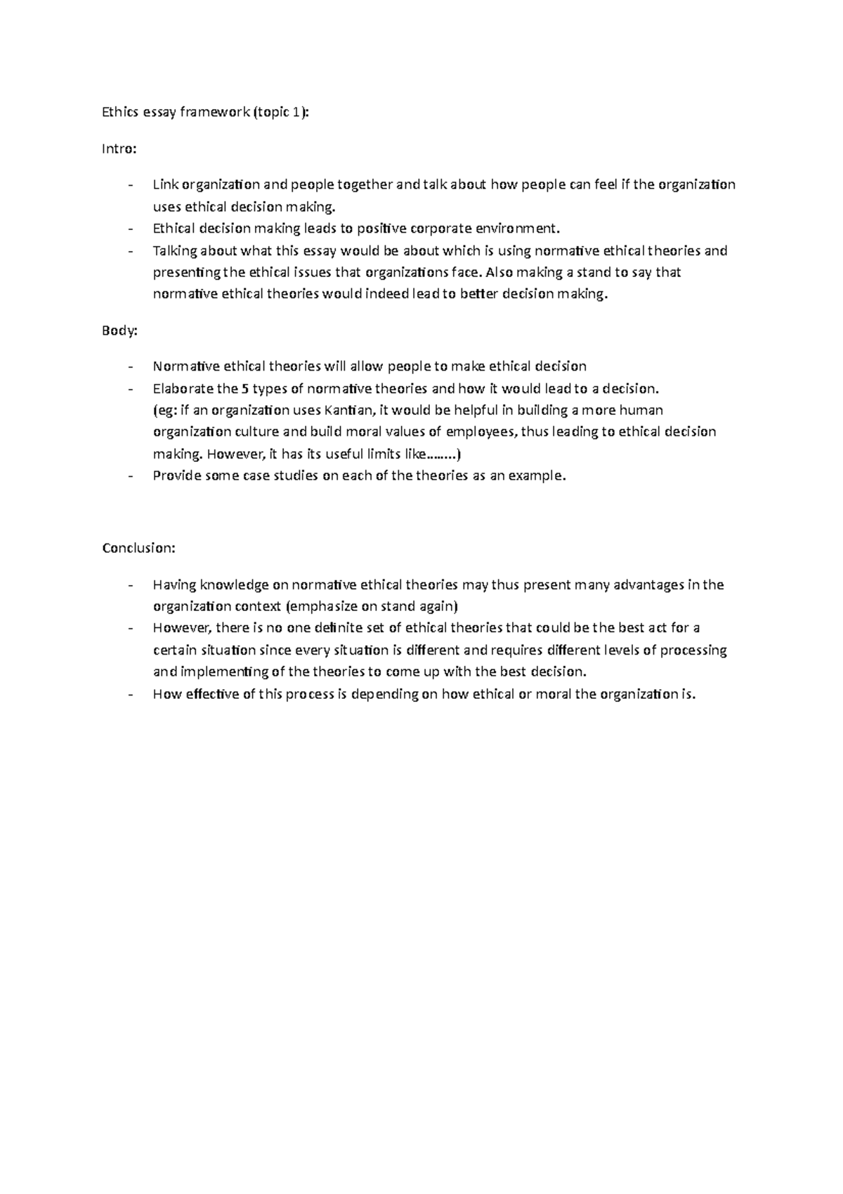 Ethics essay framework - Ethical decision making leads to positive ...