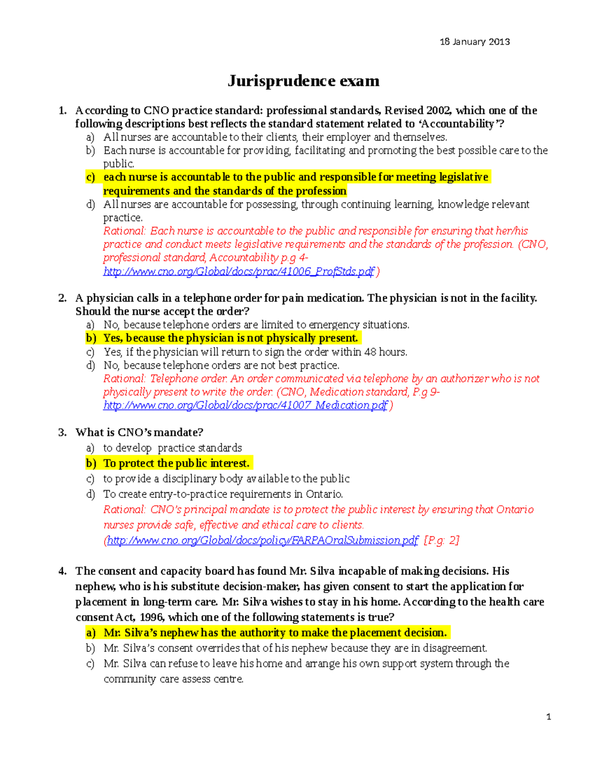 Jurisprudence exam 1 Goodluck Jurisprudence exam According to CNO