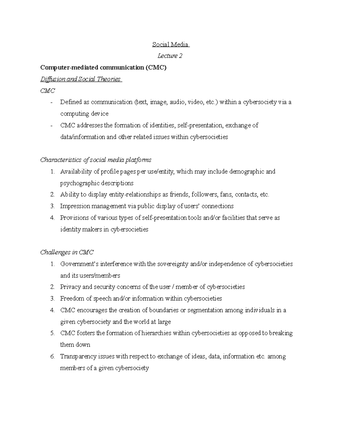 SM Lecture 2 Social Media Lecture 2 Computermediated communication