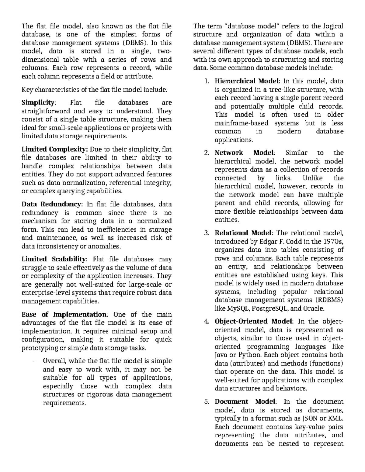 Cis report - CIS lecture notes - The flat file model, also known as the ...