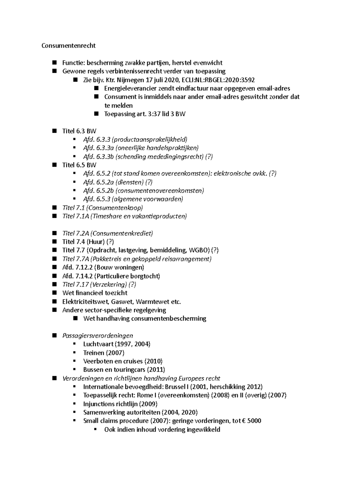 Consumentenrecht Week 1 Aantekeningen - UvA - Studeersnel