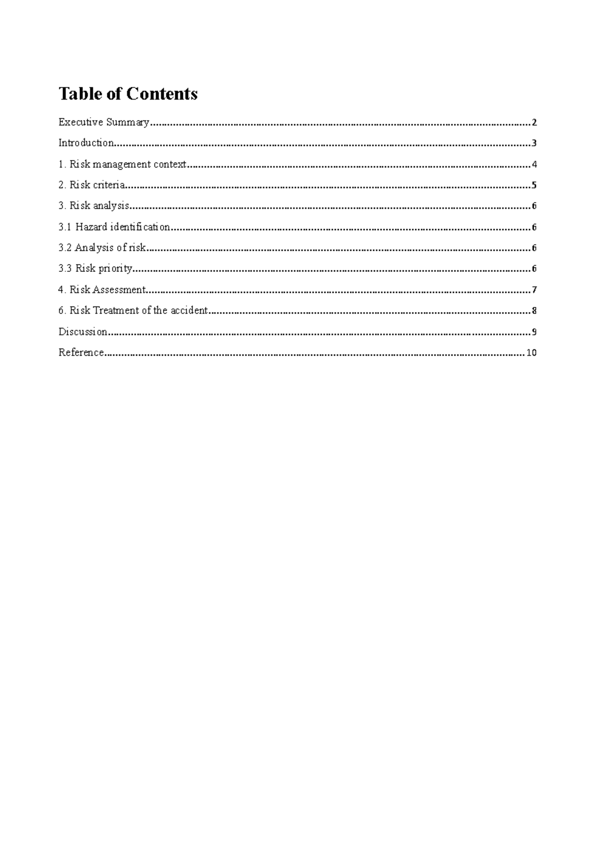 Risk Management Plan-Assignment 2 - Table of Contents Executive - Studocu