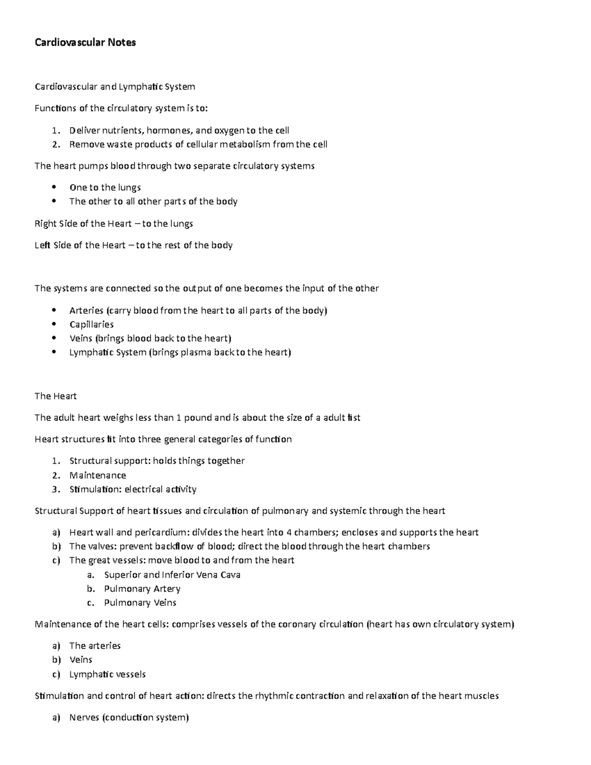 Cardiovascular System - Cardiovascular Notes Cardiovascular and ...
