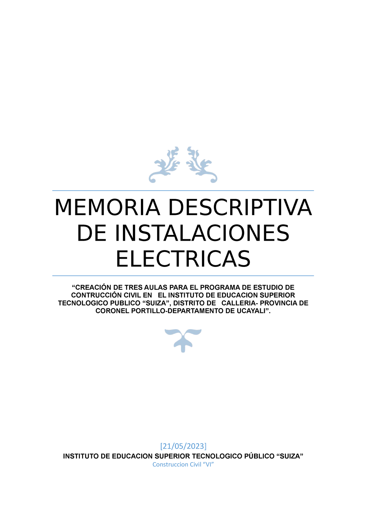 4. Memoria INST. Electricas - MEMORIA DESCRIPTIVA DE INSTALACIONES ...