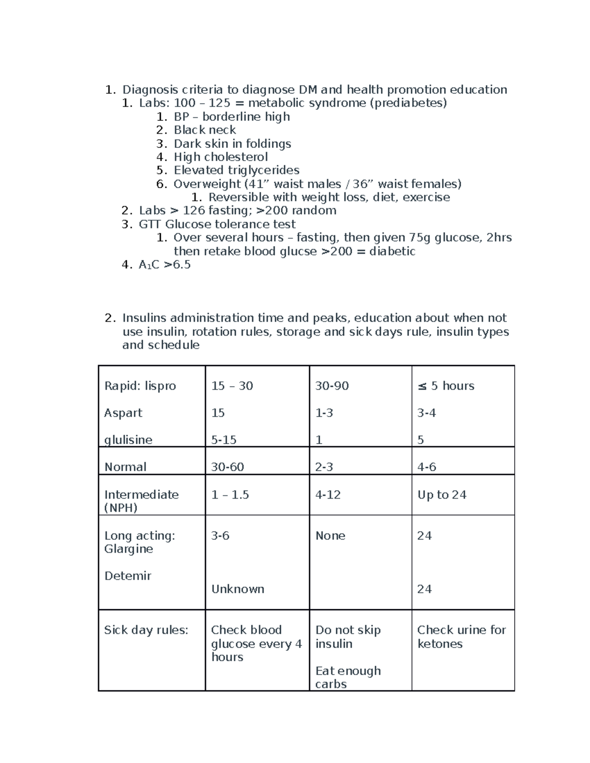NUR1211 - Exam1 - Gastro, DM - exam 1 study guide - 1. Diagnosis ...
