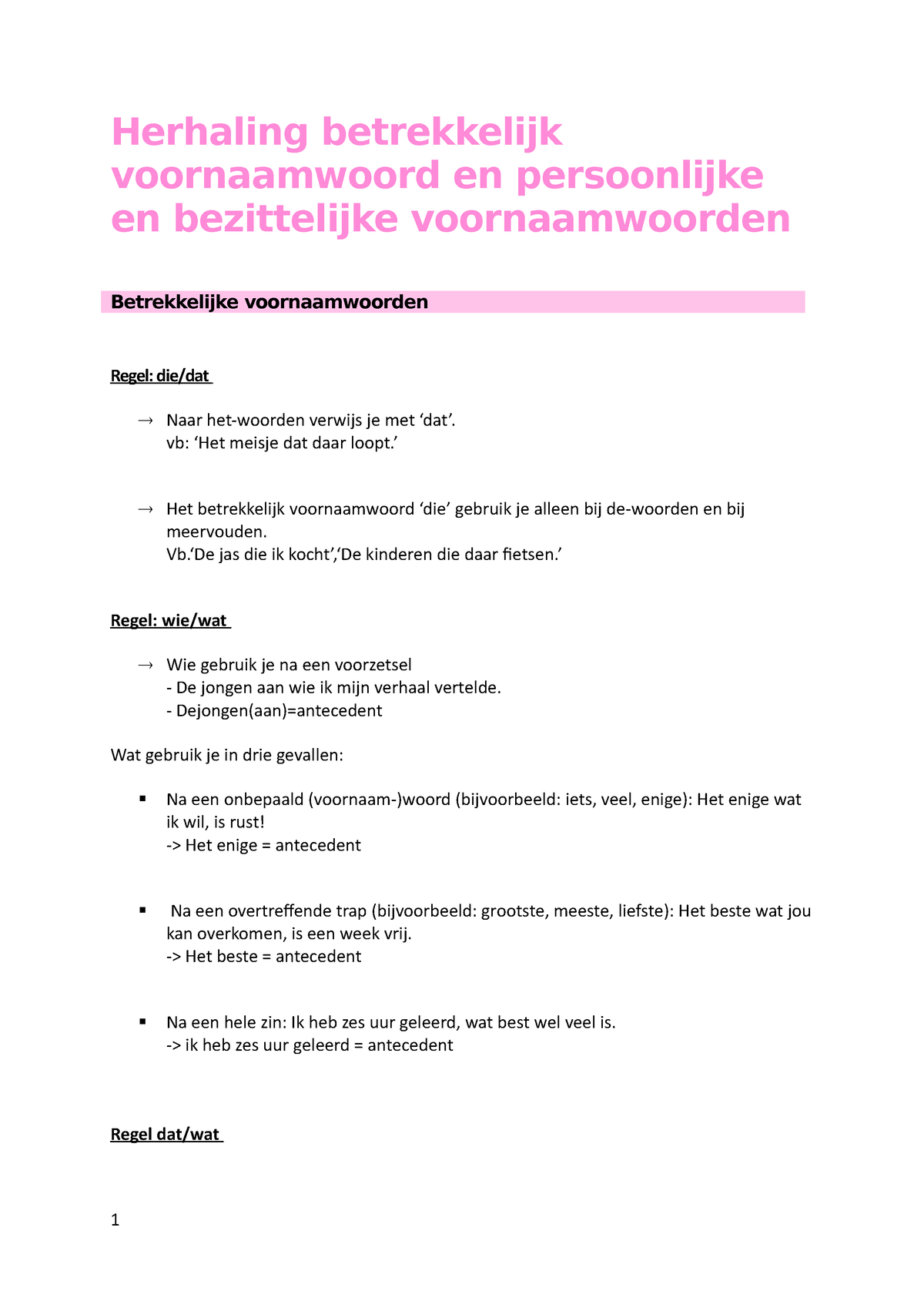 Herhaling Betrekkelijk Voornaamwoord - Schriftelijke Communicatie ...