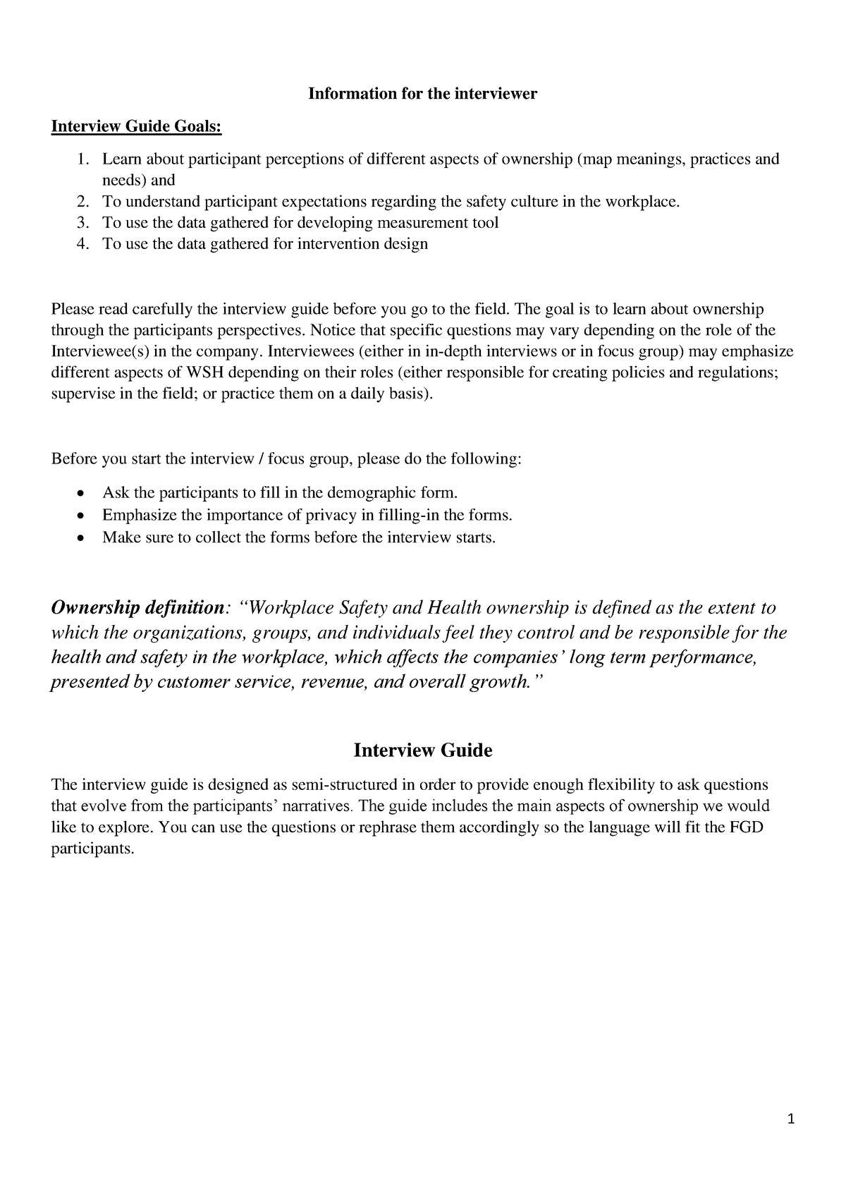 Moderators Guide Example Template Information For The Interviewer