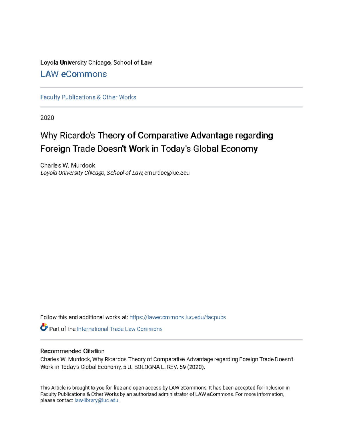 Why Ricardos Theory of Comparative Advantage regarding Foreign T ...