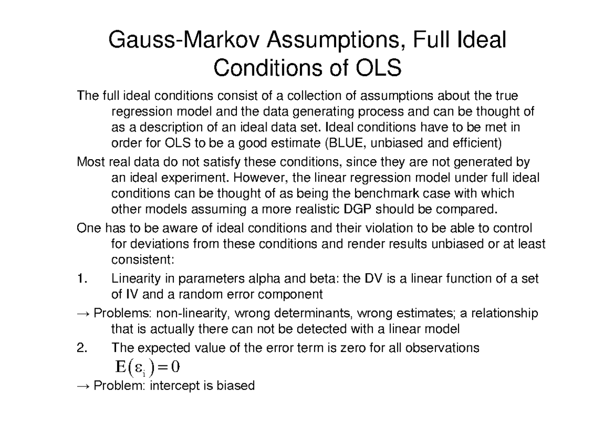 Econometrics notes GaussMarkov Assumptions, Full Ideal Conditions of