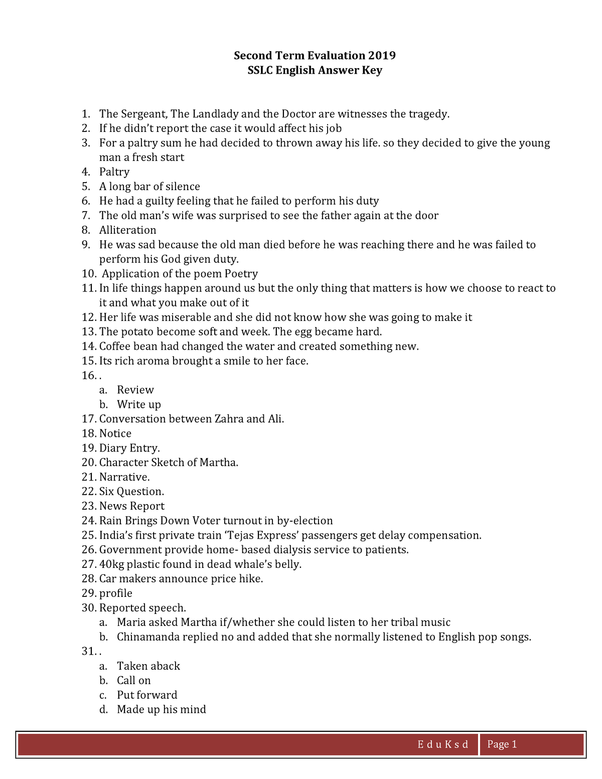 10th assignment answer key