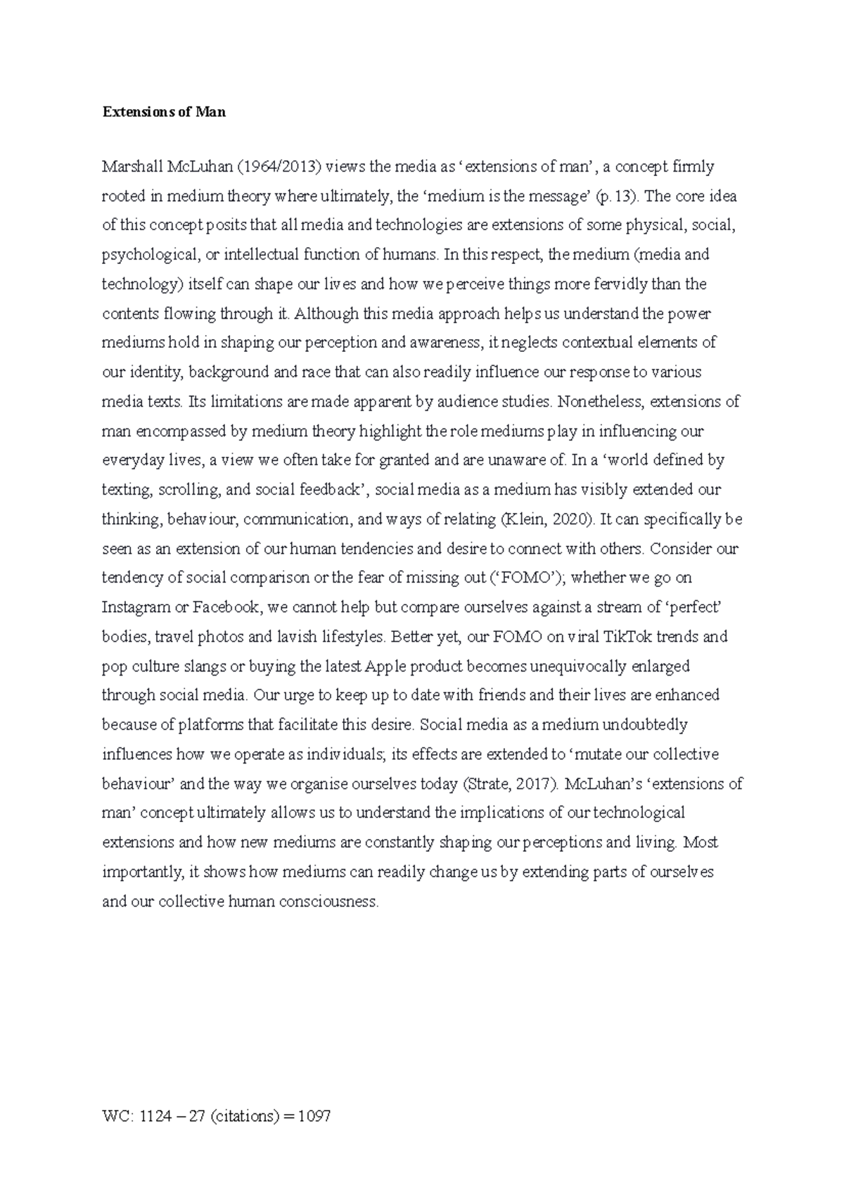 ARTS1091 Assessment 1 Term Glossary - Extensions of Man Marshall ...