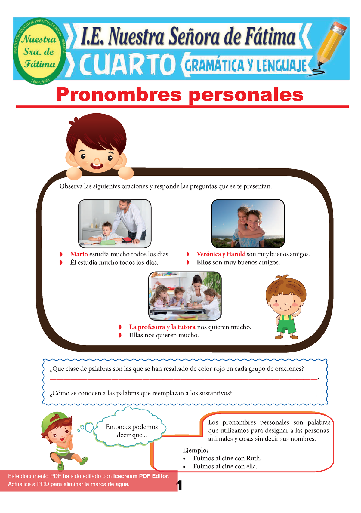 Comunicacion 1 4G Los-Pronombres-Personales-Para-Cuarto-Grado-de ...