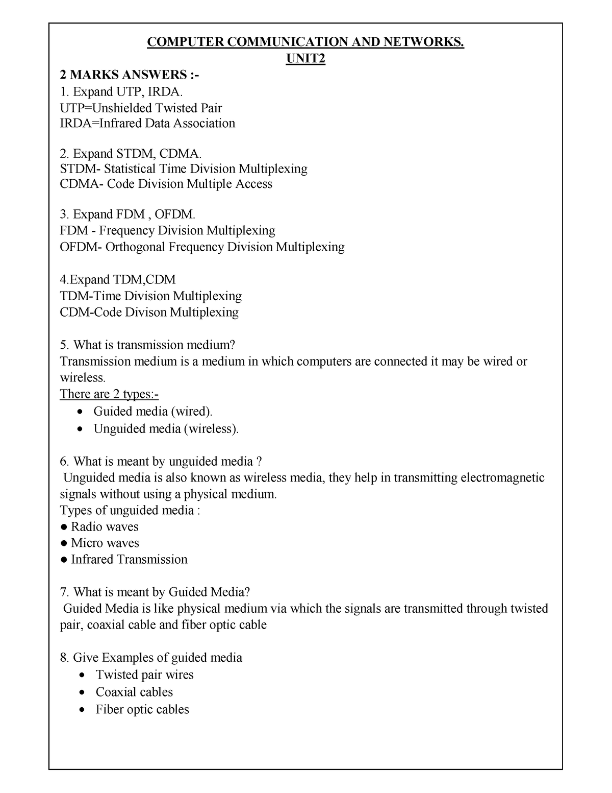 UNIT 2 PDF - Notes - COMPUTER COMMUNICATION AND NETWORKS. UNIT 2 MARKS ...