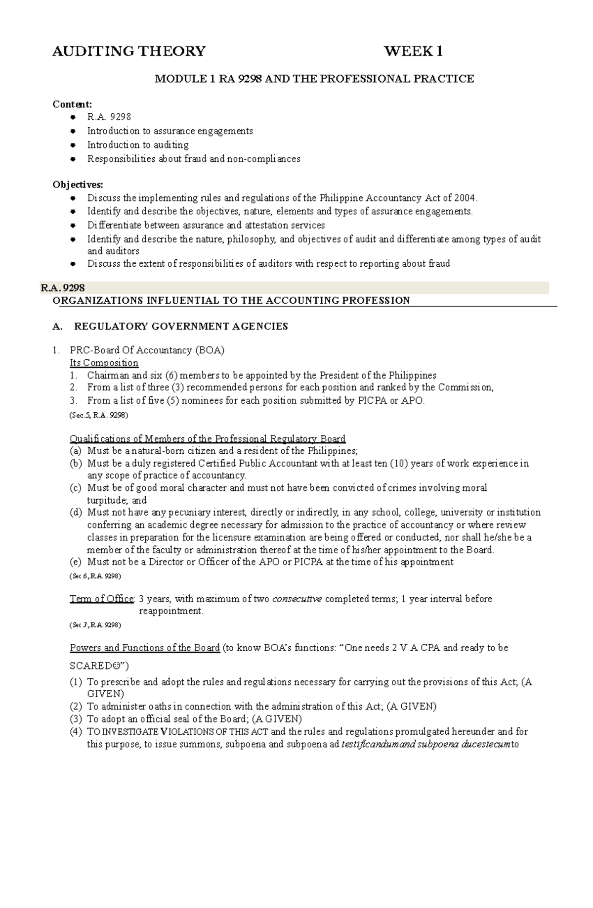 Week 03 Philppine Accountancy Acrt of 2004 and other laws relevant to