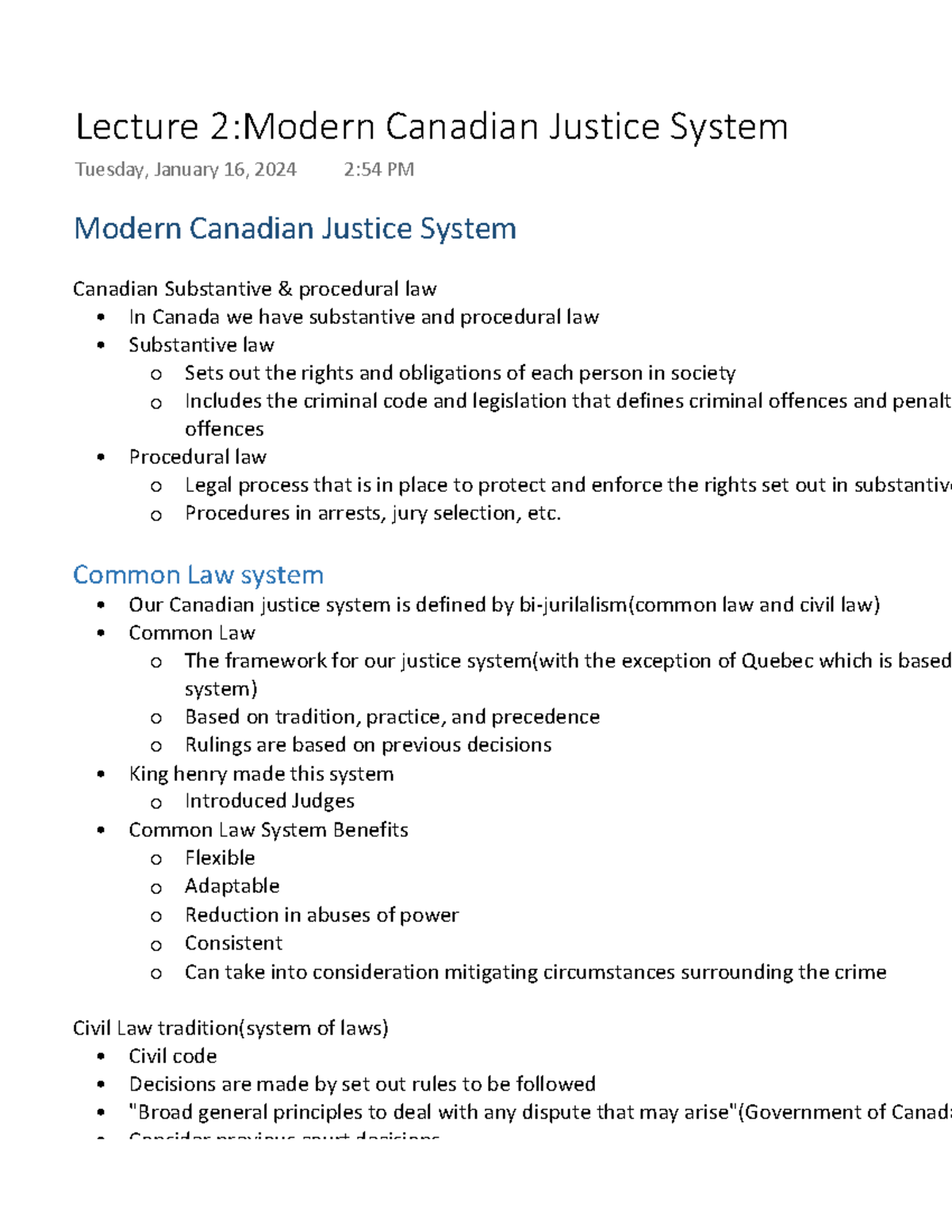 Lecture 2-Modern Canadian Justice System - Modern Canadian Justice ...