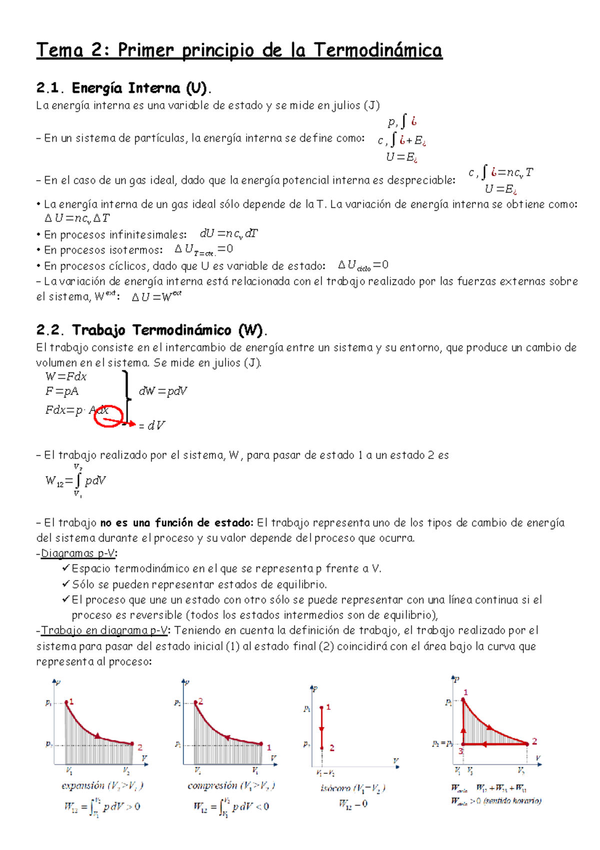 Apuntes, Temas 1-3 - Tema 2: Primer Principio De La 2. Interna (U). La ...