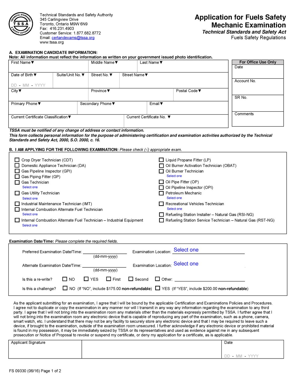 Application for Fuels Safety Mechanic Examination - Application for ...