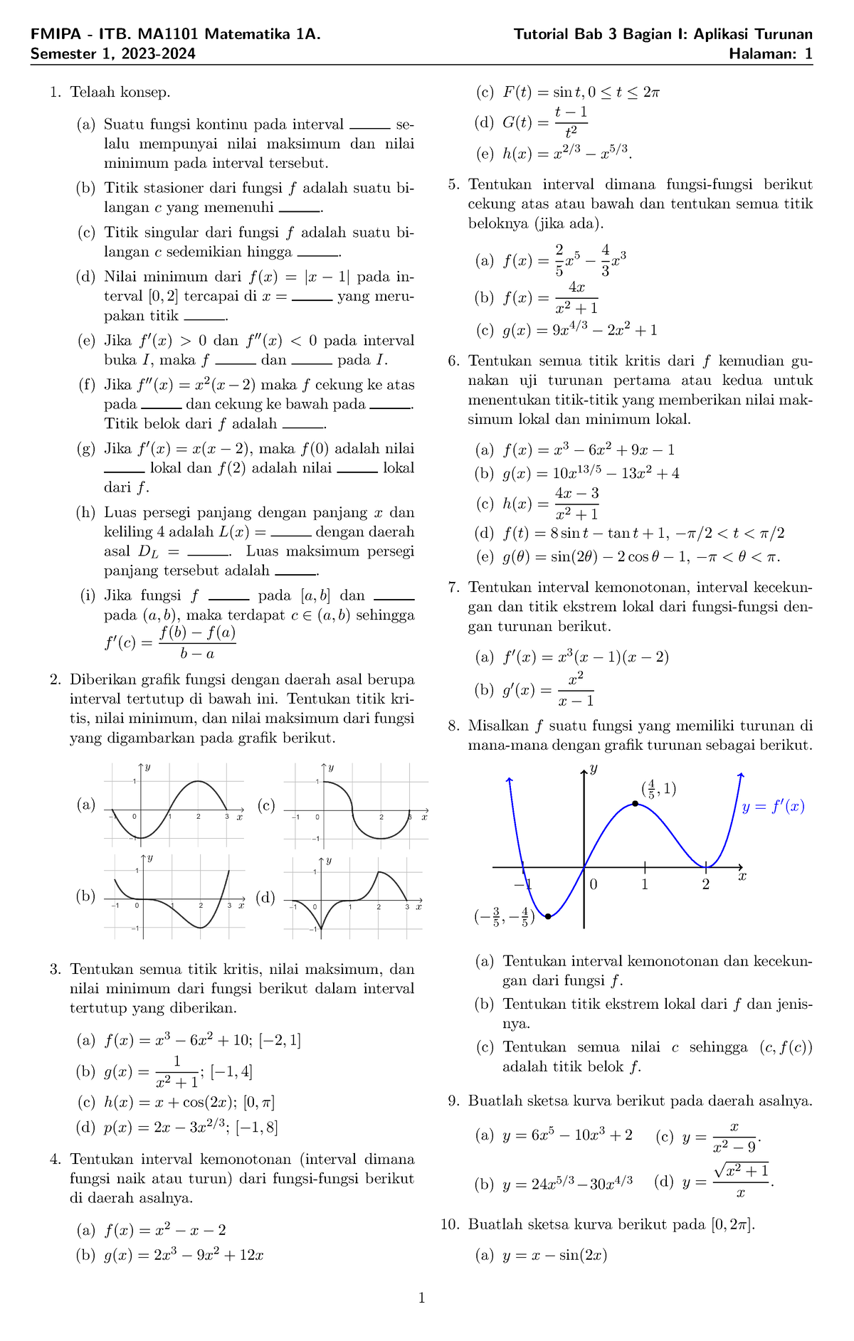 Tutorial MA1101 Bab 3 (Bagian 1) 2023-2024 - FMIPA - ITB. MA1101 ...