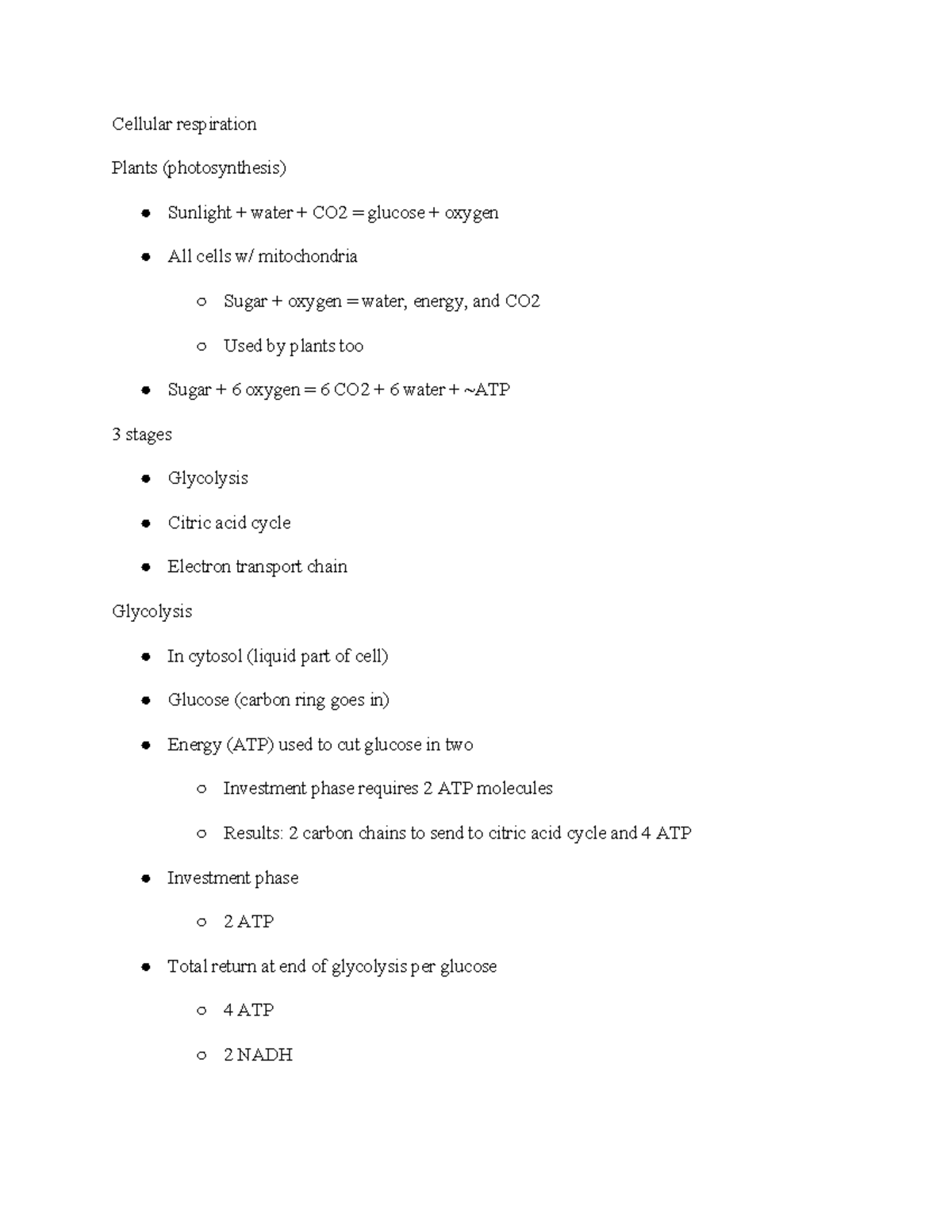 Cellular Respiration - BIOL 1010, Prof. Mugleston - Cellular ...