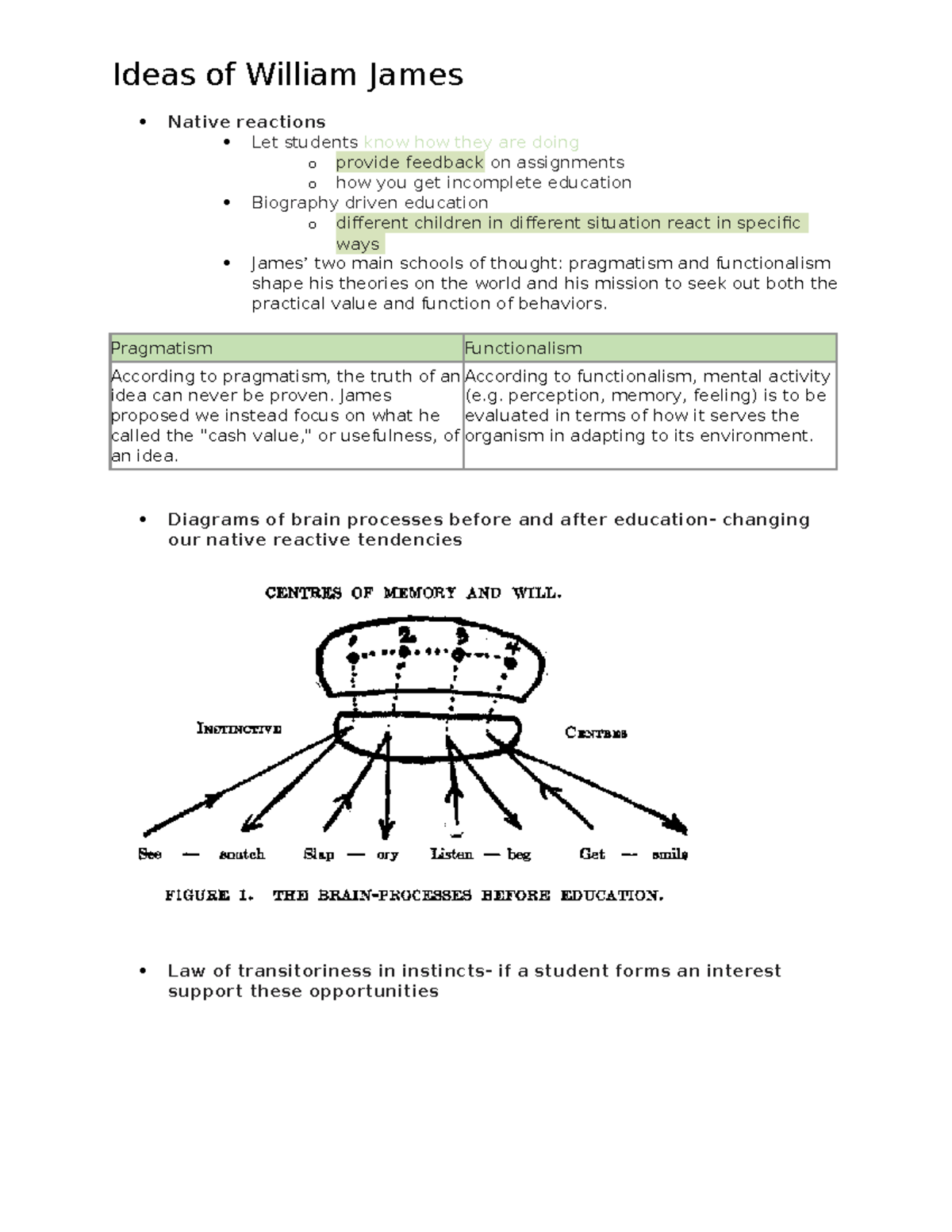 Ideas of William James Notes - Ideas of William James Native reactions ...