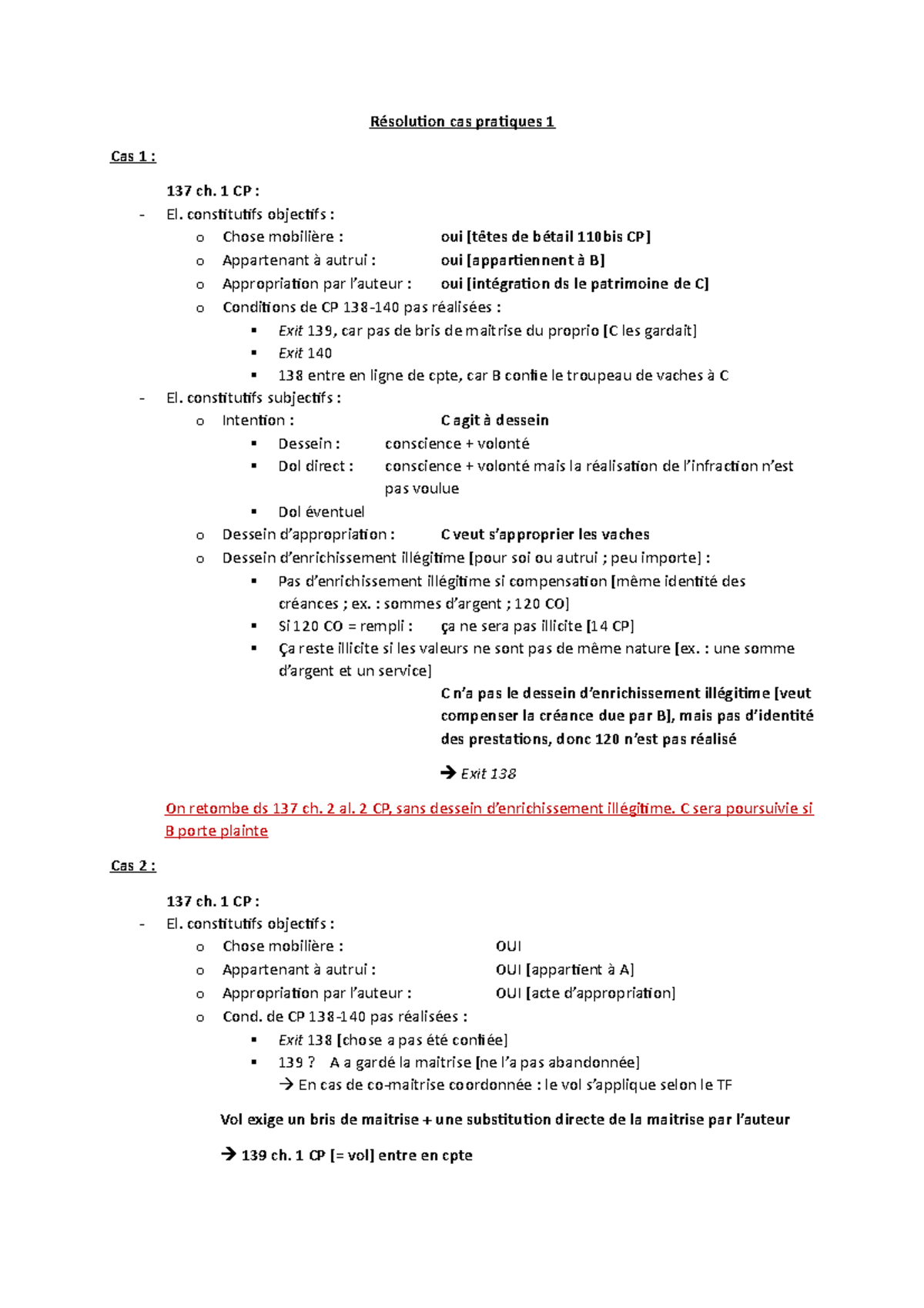 Résolution Cas Pratiques - Résolution Cas Pratiques 1 Cas 1 : 137 Ch. 1 ...