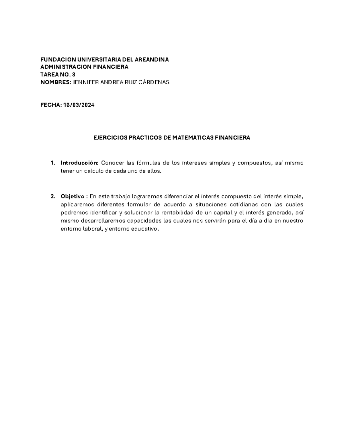 Actividad EJE 3 ADM Financiera terminada - FUNDACION UNIVERSITARIA DEL ...