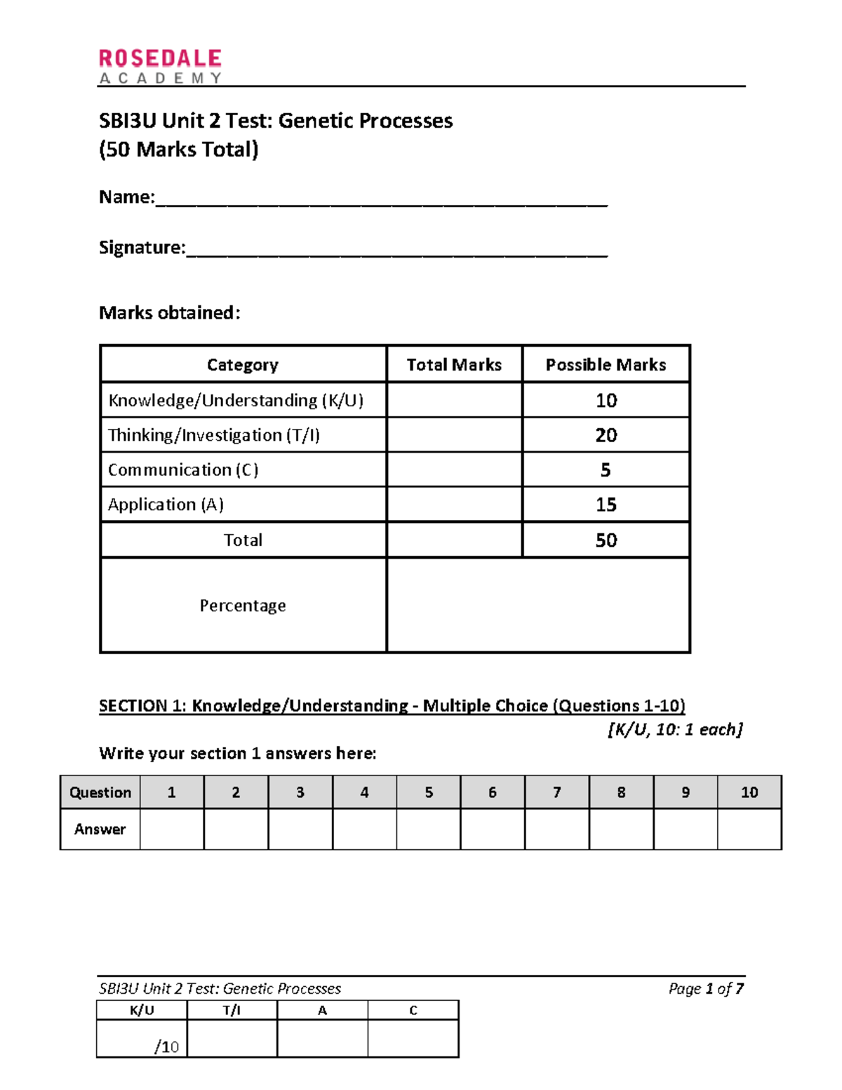 SBI3U Unit 2 Test (student version) copy - SBI3U Unit 2 Test: Genetic ...