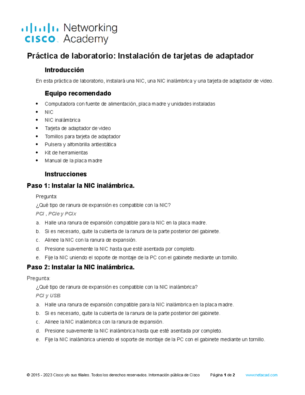 2.1.5.6 Lab Install Adapter Cards Práctica de laboratorio