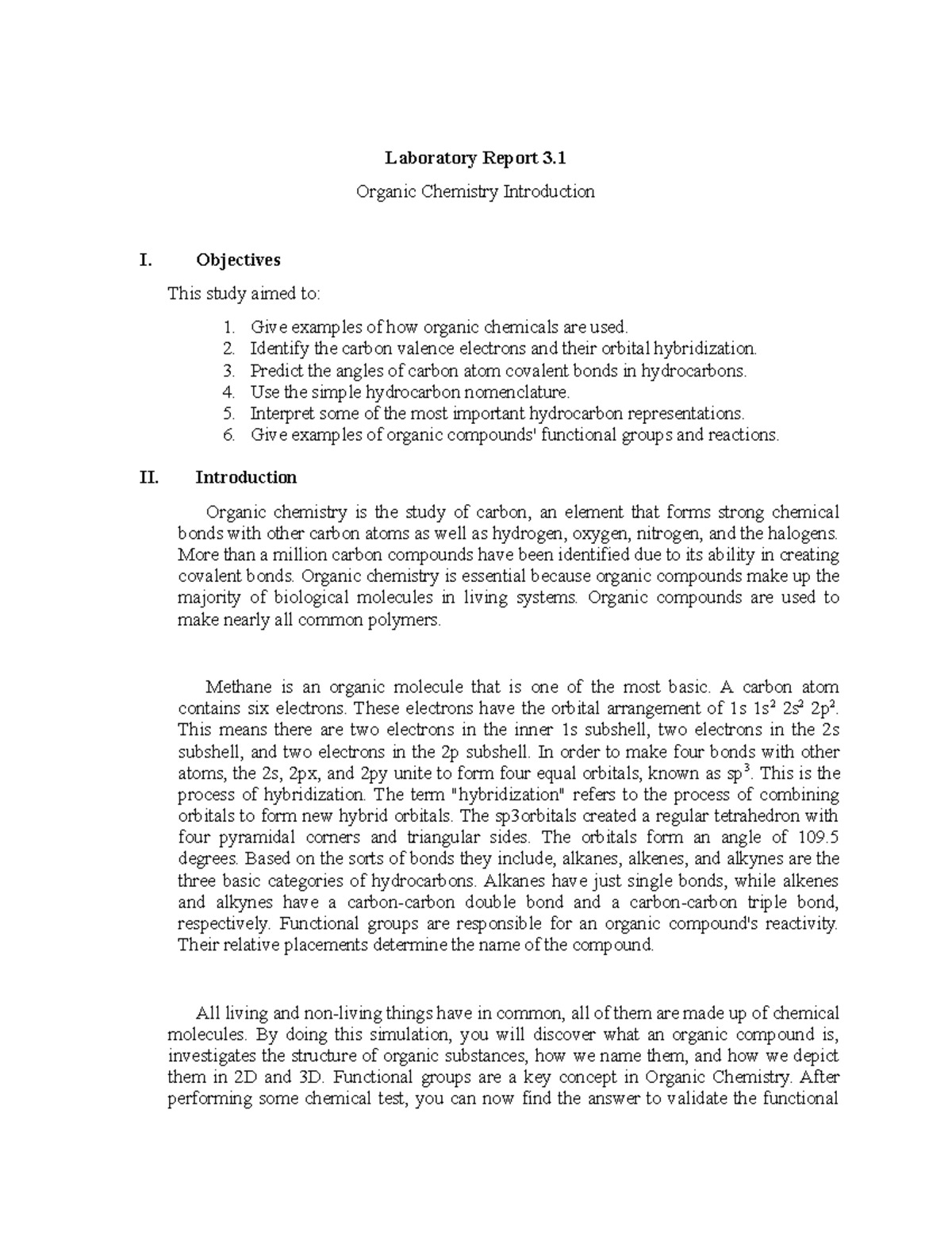 3-1-laboratory-report-organic-chemistry-introduction-laboratory