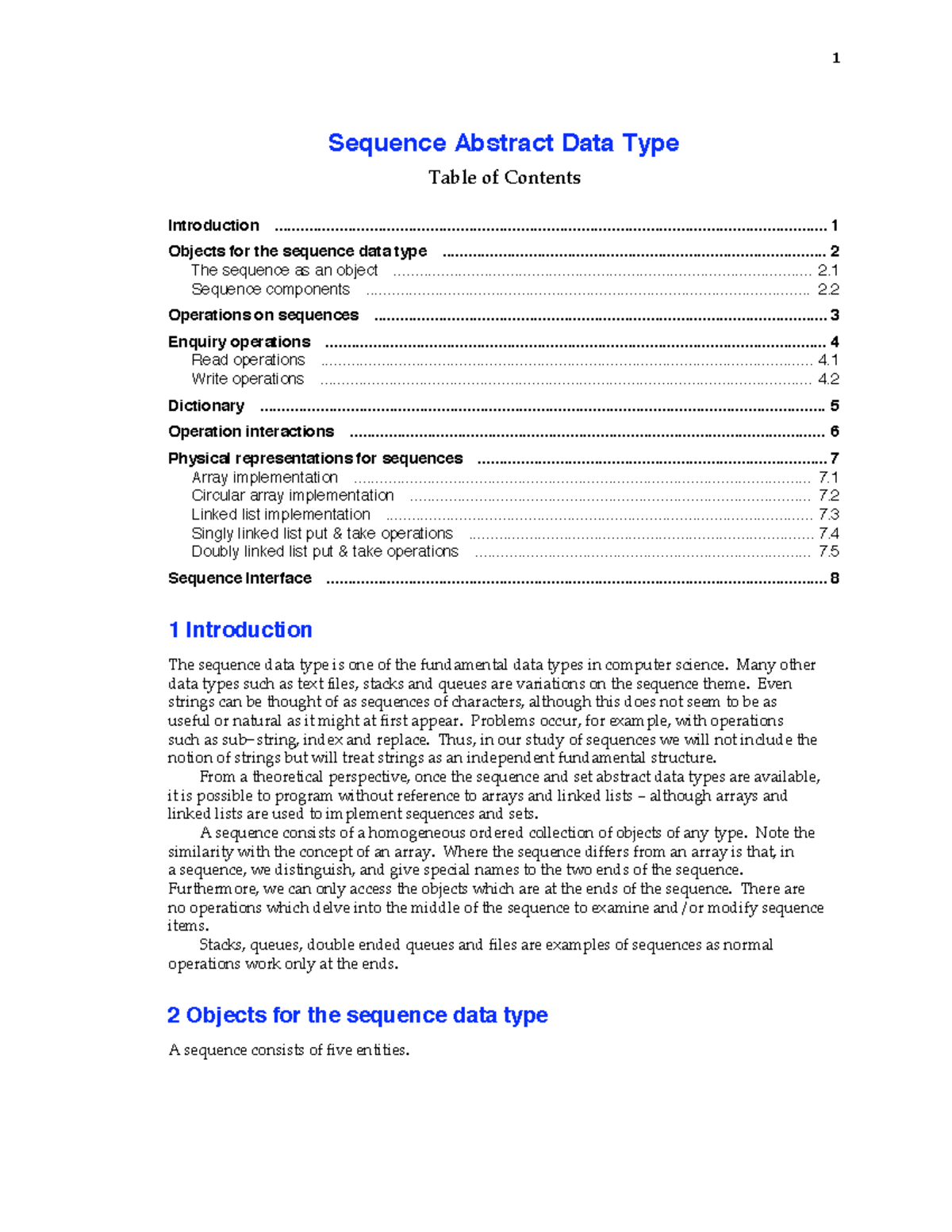 09-Sequence ADT - sequence ADT - 1 Sequence Abstract Data Type Table of ...