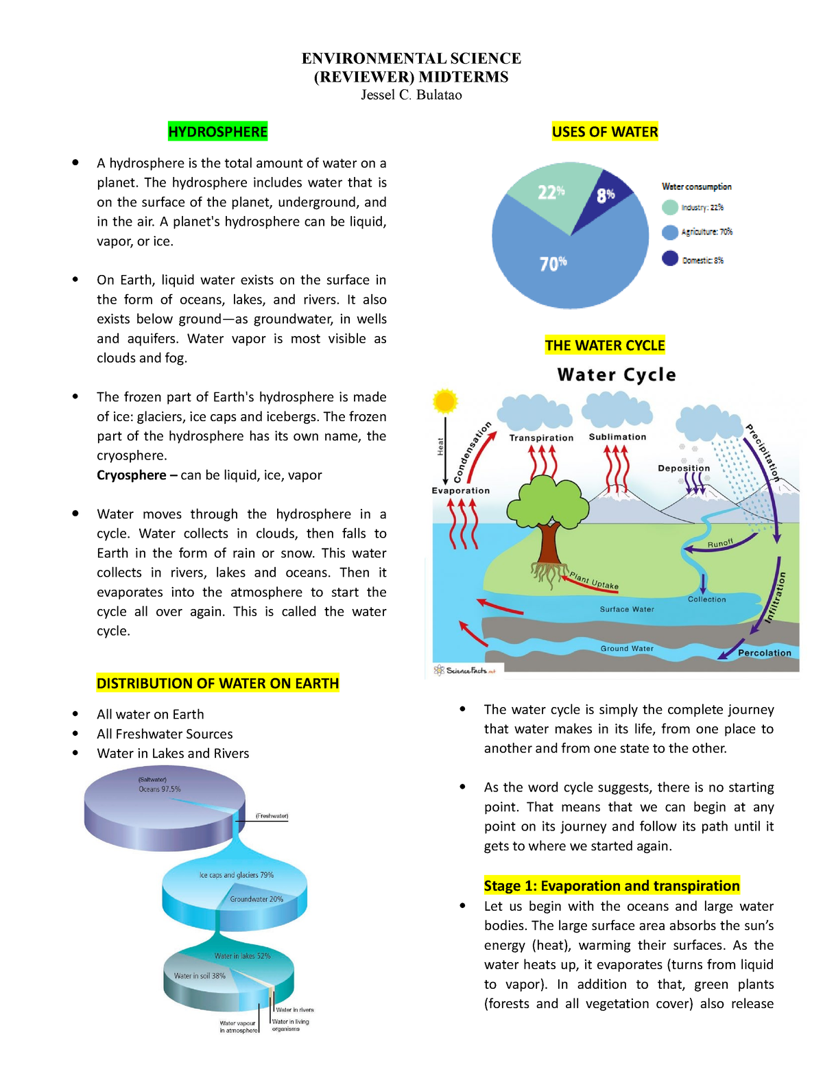 Hydrosphere- Reviewer-ENVI - (REVIEWER) MIDTERMS Jessel C. Bulatao ...