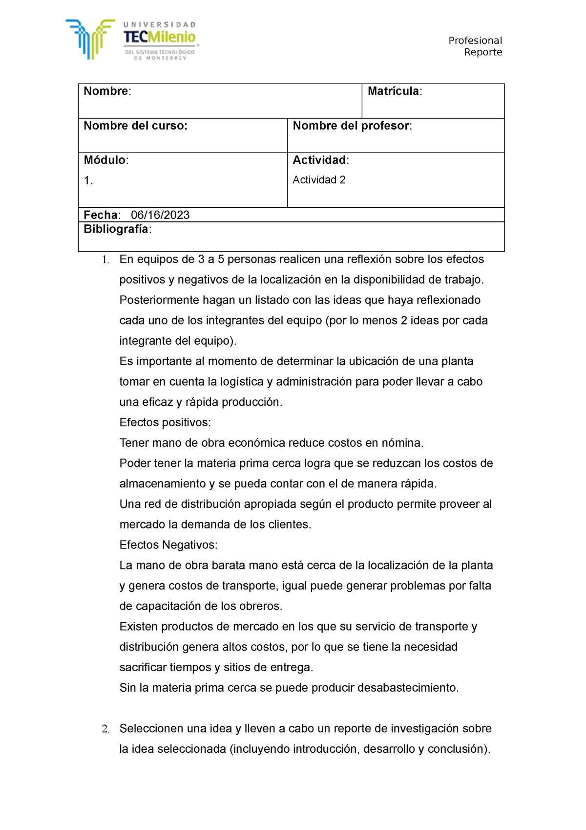 Act1 Operaciones Profesional Reporte Nombre Matrícula Nombre Del Curso Nombre Del Profesor 6855