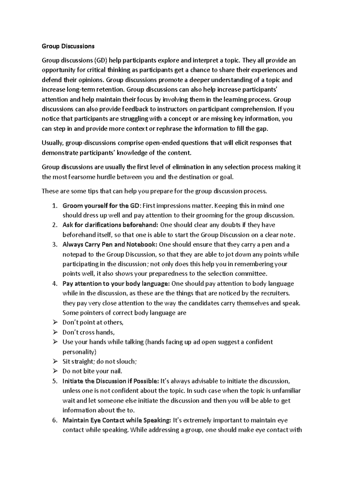 Group Discussion - Information regarding skill enhancement and ...