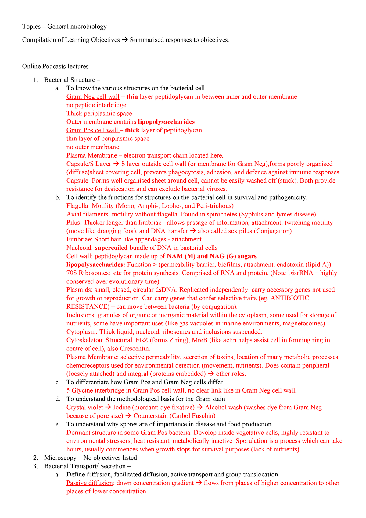 Learning Objectives - With Answers - General Microbiology - StuDocu