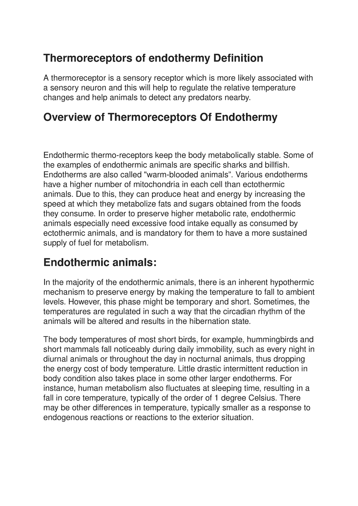 4 - Lecture notes 4 - Thermoreceptors of endothermy Definition A  thermoreceptor is a sensory - Studocu
