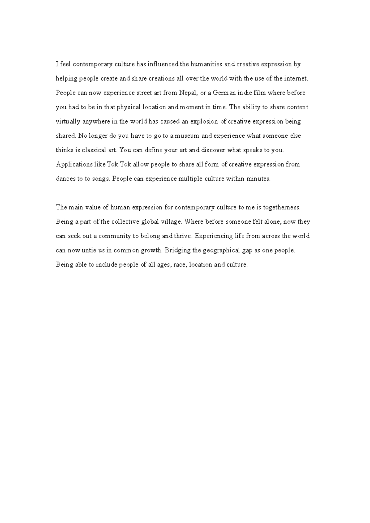 71 Discussion Value of Human Creative Expression for Contemporary