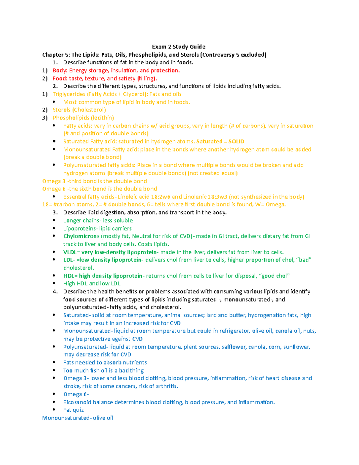 Ch 5-7 F19 - exam notes - Exam 2 Study Guide Chapter 5: The Lipids ...