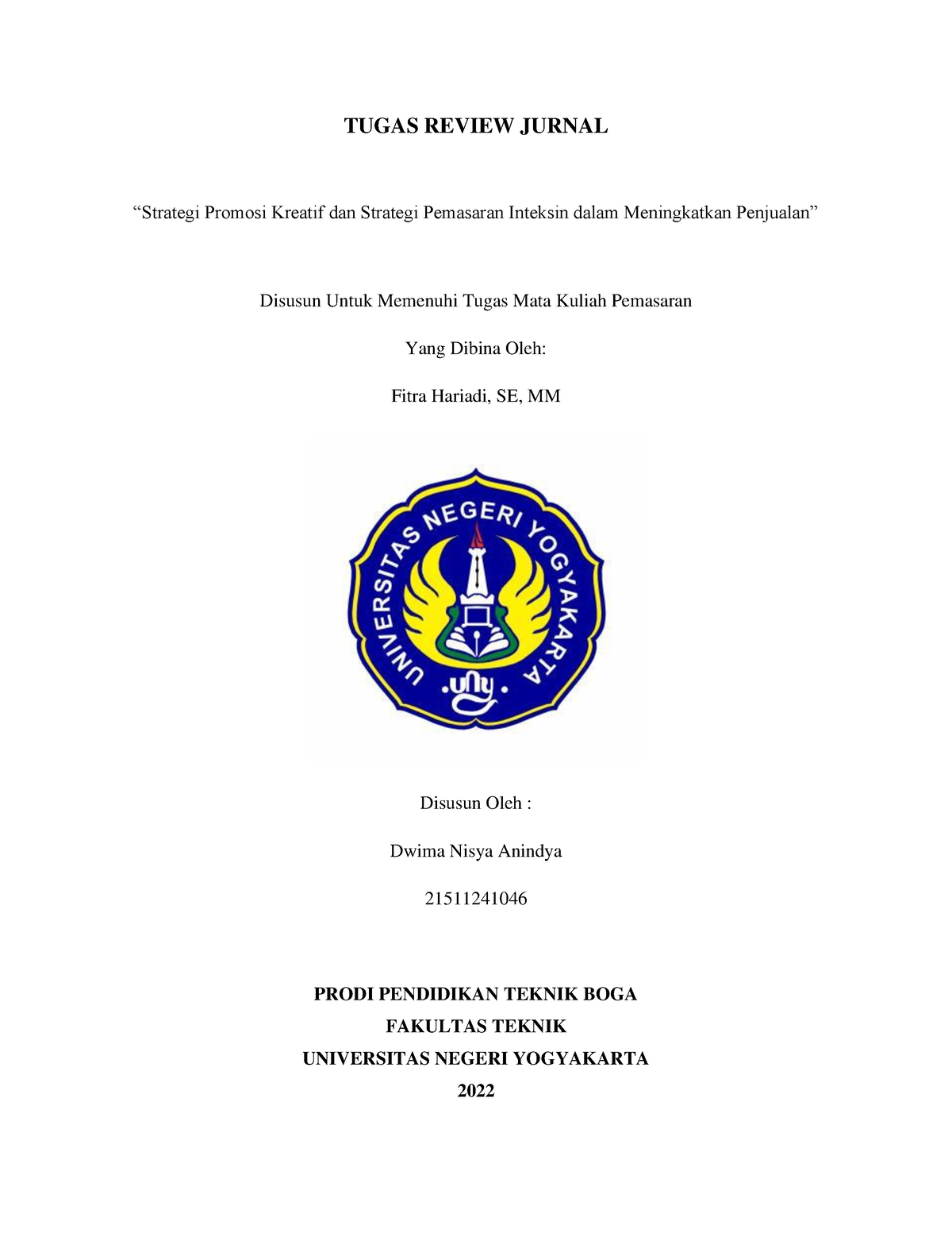 Review Jurnal Strategi Penjualan - TUGAS REVIEW JURNAL “Strategi ...