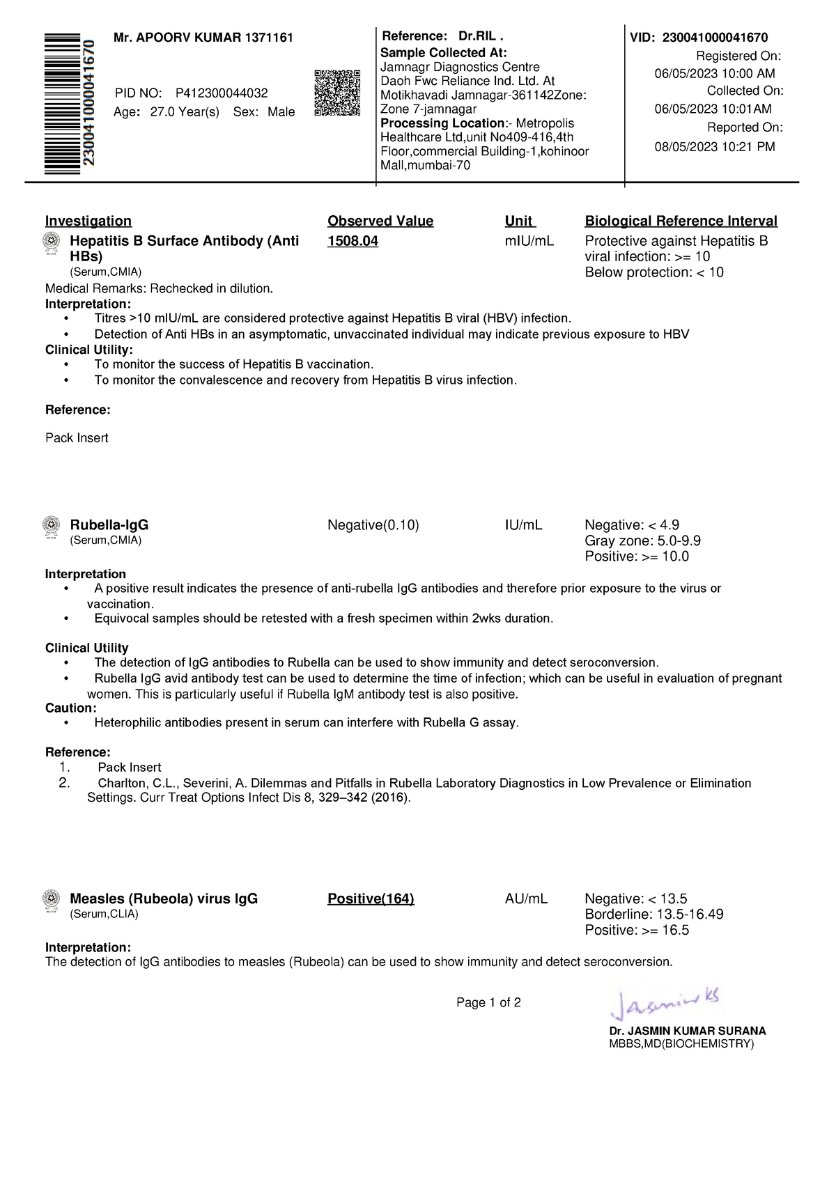 Titer Lab Report 1 Investigation Observed Value Unit Biological   Thumb 1200 1697 