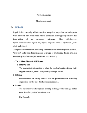 Psycholinguistics - Planning Utterances 2 - PSYCHOLINGUISTICS ...