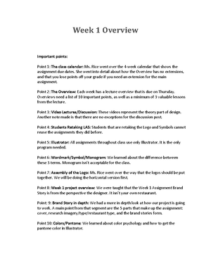 Coleman Christopher Overview 2 - Week 2 Overview Important points ...