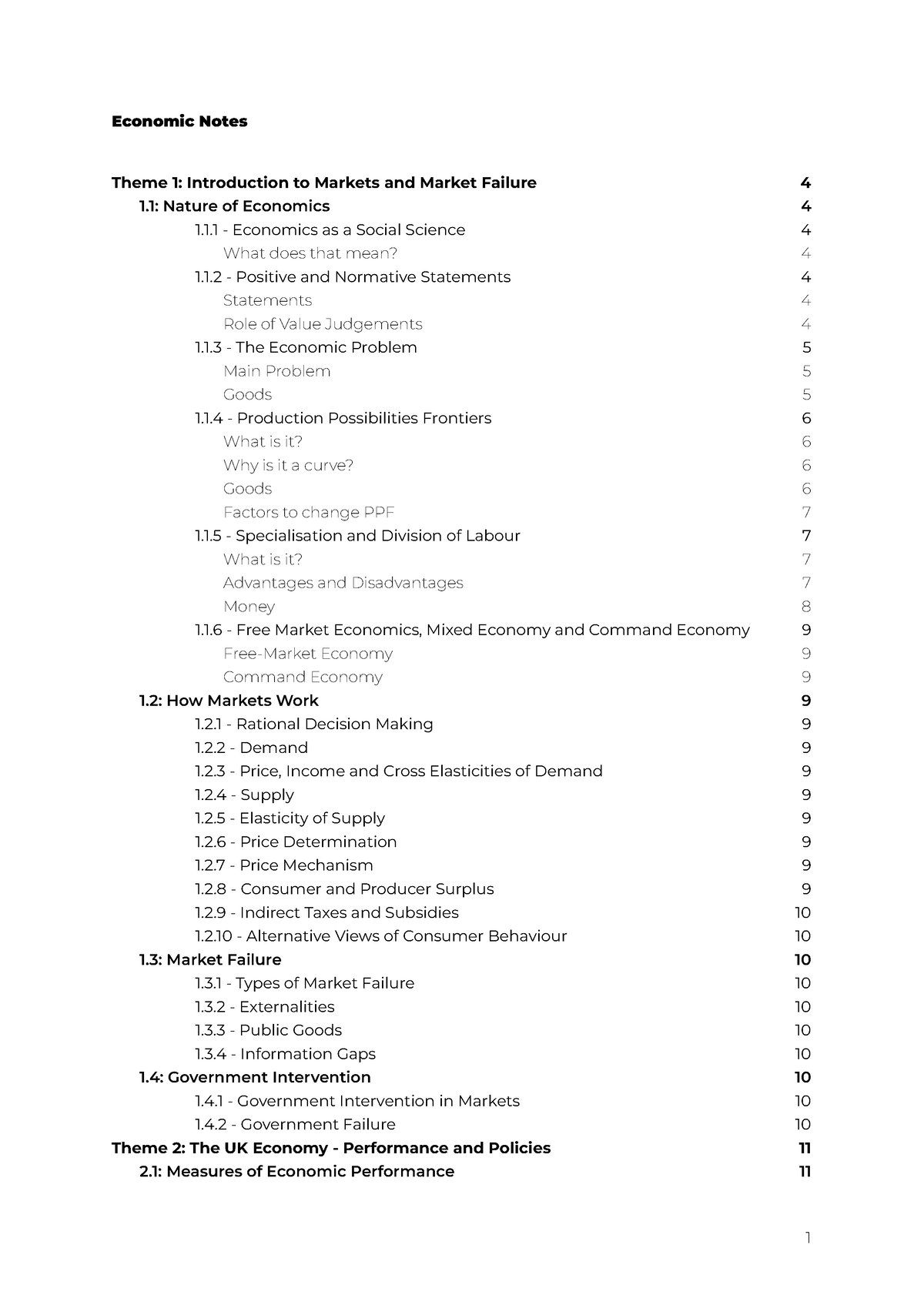 economics notes - Economic Notes Theme 1: Introduction to Markets and