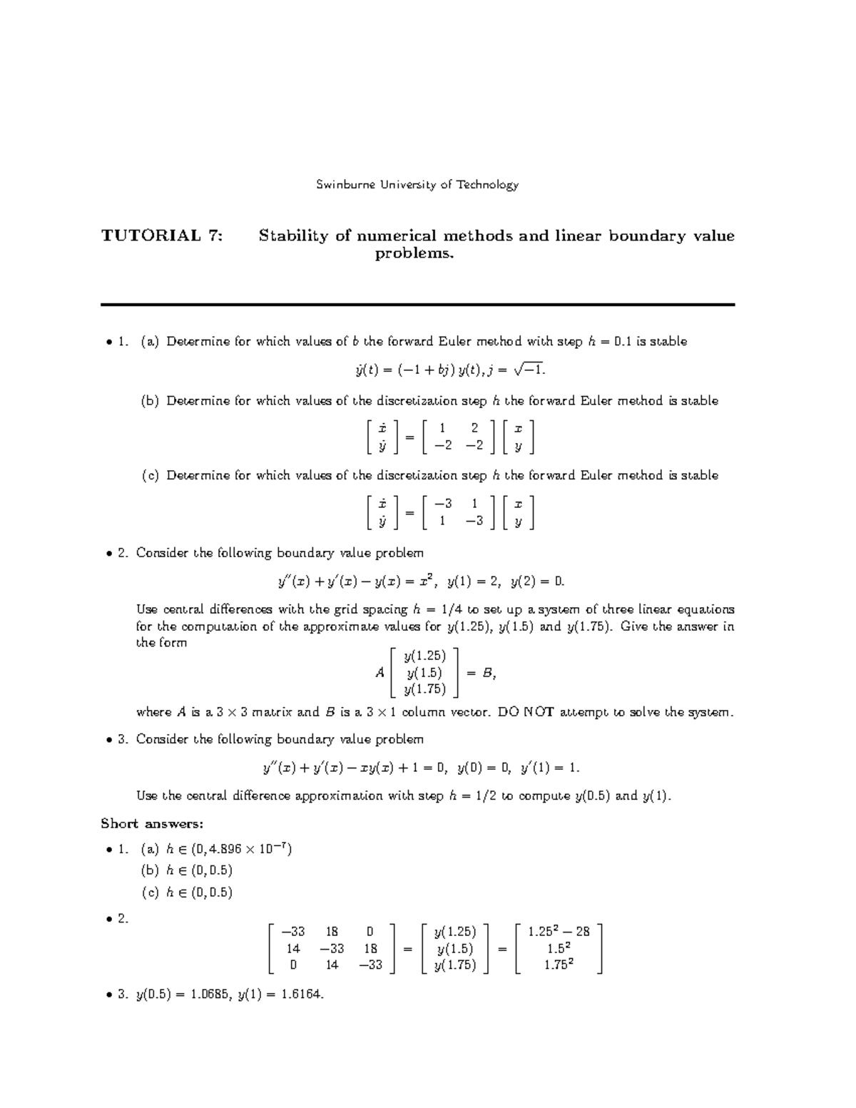 Tutorial 7 solutions - Swinburne University of Technology TUTORIAL 7 ...